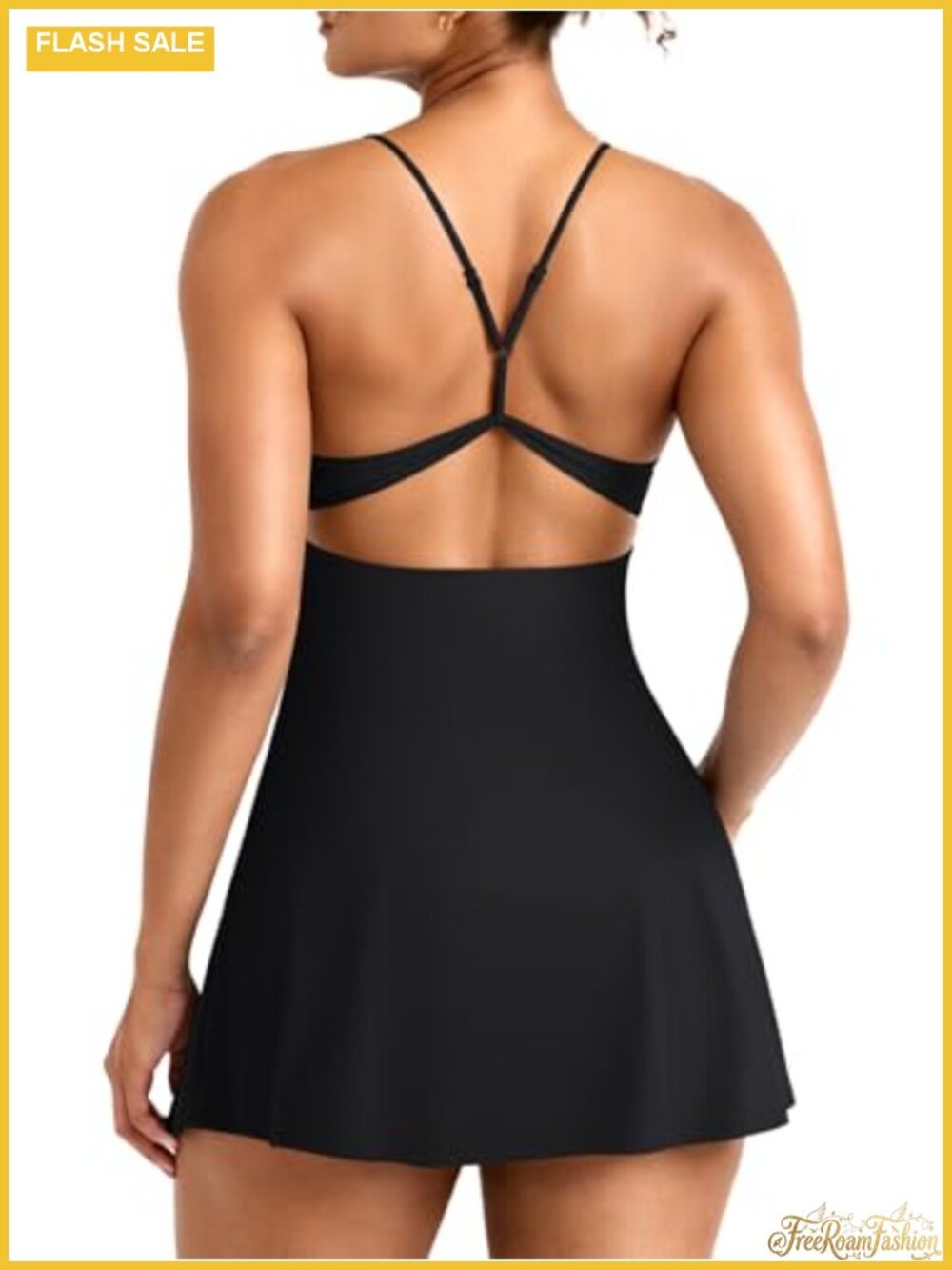 Tennis Dress with Built-in Shorts & Pocket, V-Neck, Open Back, Adjustable Straps